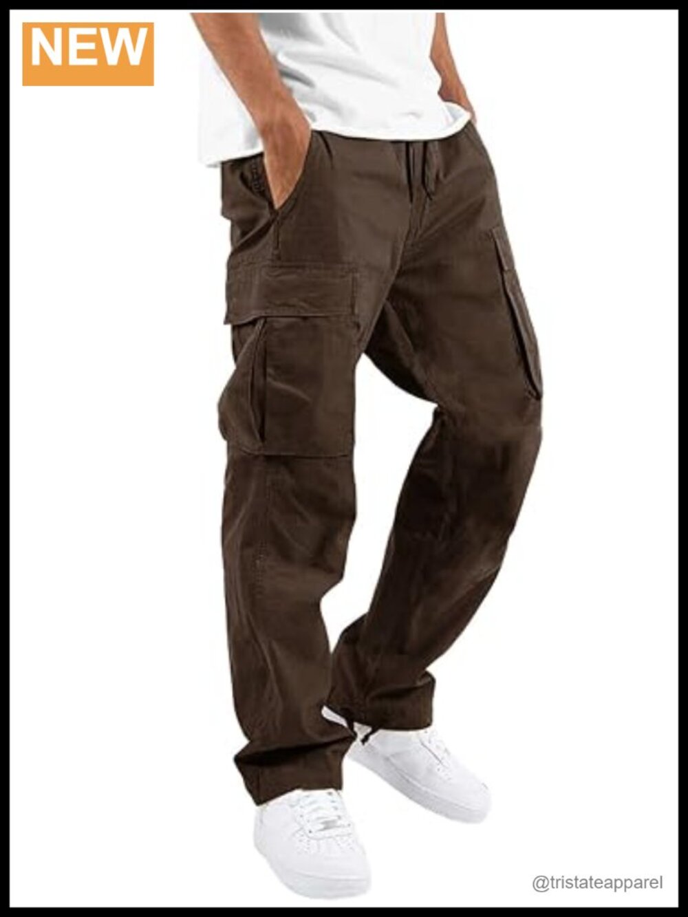 Cargo Pants 4 Pockets Drawstring Elastic Waist Cotton Spandex Athletic Joggers